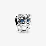 925 Sterling Silver Sparkling Owl Charm Beads for Bracelet Women DIY Jewelry