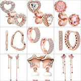 925 Silver Pantaro Hoops Earrings Zircon Flowers Rose Jewelry