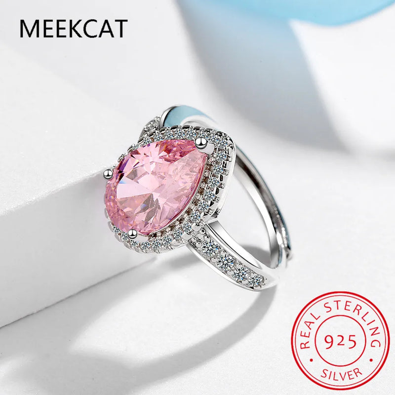 925 Silver Pear Multicolor Diamond Gemstone Wedding Ring