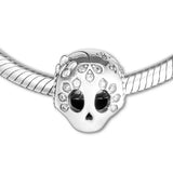 925 Sterling Silver Sparkling Skull Charm Beads Fits Europe Bracelet Women