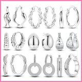 925 Silver Zircon Circle Twisted Lines Hoop Earrings