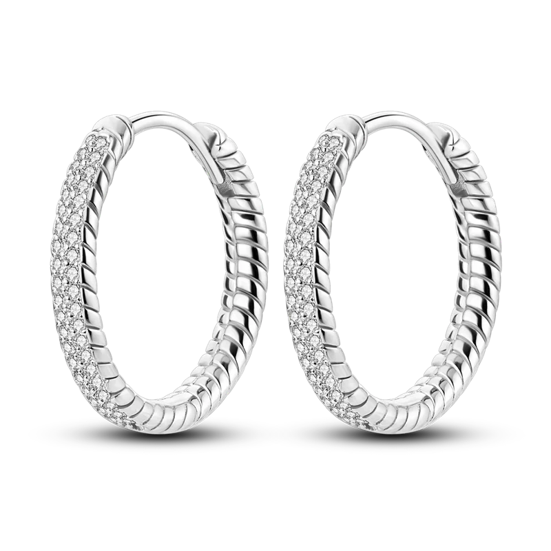 925 Silver Zircon Circle Twisted Lines Hoop Earrings