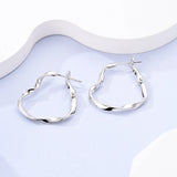 925 Silver Zircon Circle Twisted Lines Hoop Earrings
