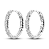 925 Silver Zircon Circle Twisted Lines Hoop Earrings