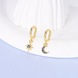 925 Sterling Silver Star Moon Hoop Earrings For Women