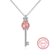 925 Silver Strawberry Crystal Crown Key Necklace