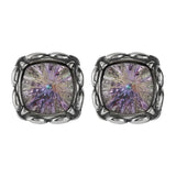 925 Silver Stud Earrings Colorful Crystal Square Gems Fine Jewelry