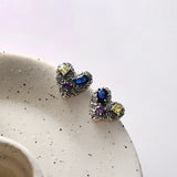 925 Silver Stud Earrings Colorful Crystal Heart Fine Jewelry