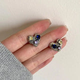 925 Silver Stud Earrings Colorful Crystal Heart Fine Jewelry