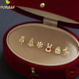 925 Silver Stud Earrings Women Fawn Snowflake Christmas Tree Jewelry