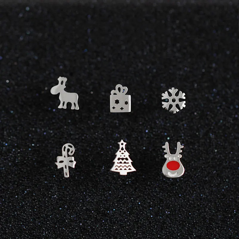925 Silver Stud Earrings Women Fawn Snowflake Christmas Tree Jewelry