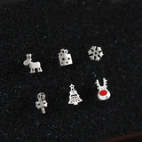 925 Silver Stud Earrings Women Fawn Snowflake Christmas Tree Jewelry