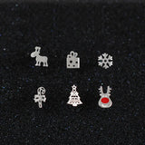 925 Silver Stud Earrings Women Fawn Snowflake Christmas Tree Jewelry