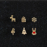 925 Silver Stud Earrings Women Fawn Snowflake Christmas Tree Jewelry