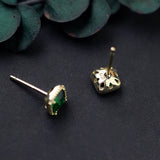 925 Silver Square Green Zircon Stud Earrings Women's Fine Jewelry