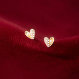 925 Silver Heart Pearl Zircon Stud Earrings Tiny Jewelry