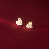 925 Silver Heart Pearl Zircon Stud Earrings Tiny Jewelry