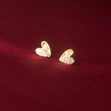 925 Silver Heart Pearl Zircon Stud Earrings Tiny Jewelry