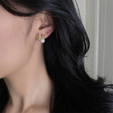925 Sterling Silver Stud Earrings Women Retro Pearl Bow Fine Jewelry