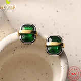 925 Sterling Silver Stud Earrings Square Crystal Fine Jewelry