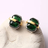 925 Sterling Silver Stud Earrings Square Crystal Fine Jewelry