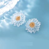 925 Silver Sunflower Stud Earrings Women Sweet Fine Jewelry
