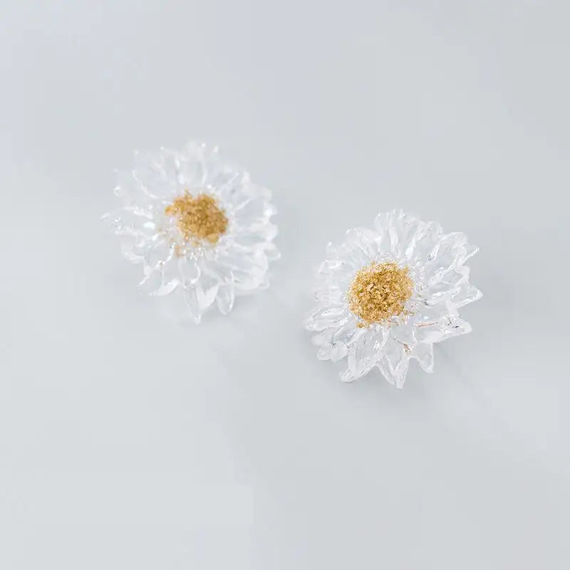 925 Silver Sunflower Stud Earrings Women Sweet Fine Jewelry