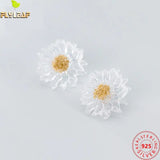 925 Silver Sunflower Stud Earrings Women Sweet Fine Jewelry