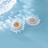 925 Silver Sunflower Stud Earrings Women Sweet Fine Jewelry