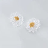925 Silver Sunflower Stud Earrings Women Sweet Fine Jewelry