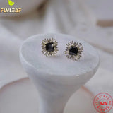 925 Sterling Silver Stud Earrings For Women Zircon Gem Fine Jewelry
