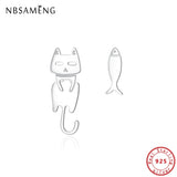 Sterling Silver Cat Fish Pet Stud Earrings