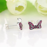 925 Silver Red Crystal Minnie Shape Earrings for Women
