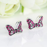 925 Silver Red Crystal Minnie Shape Earrings for Women