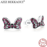 925 Silver Red Crystal Minnie Shape Earrings for Women