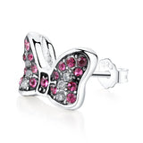 925 Silver Red Crystal Minnie Shape Earrings for Women