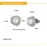 925 Silver Zircon Rose Stud Earrings Shell Simulated-pearl