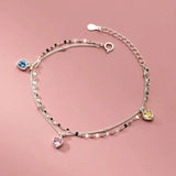 925 Silver Zircon Heart Charm Bracelet Double Layer Chain Wedding Bracelet