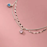 925 Silver Zircon Heart Charm Bracelet Double Layer Chain Wedding Bracelet