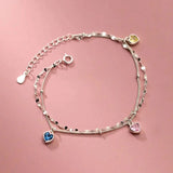 925 Silver Zircon Heart Charm Bracelet Double Layer Chain Wedding Bracelet