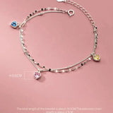 925 Silver Zircon Heart Charm Bracelet Double Layer Chain Wedding Bracelet
