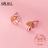 925 Silver Mushroom Earrings Tiny Crystal Studs