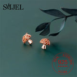 925 Silver Mushroom Earrings Tiny Crystal Studs