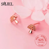 925 Silver Mushroom Earrings Tiny Crystal Studs