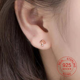 925 Silver Mushroom Earrings Tiny Crystal Studs