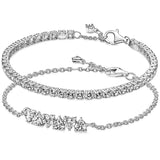 925 Silver Tennis Hearts Chain Bracelet DIY Jewelry