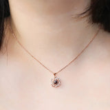 925 Silver I LOVE YOU Heart Pendant Necklace with Zircon Beads Chain