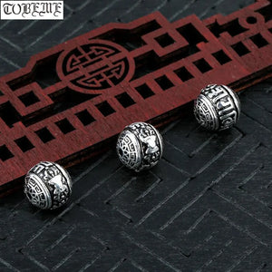 925 Silver Tibetan Six Words Dorje Beads OM Vajra Loose Beads