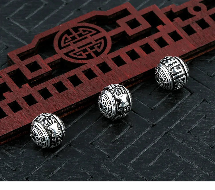 925 Silver Tibetan Six Words Dorje Beads OM Vajra Loose Beads