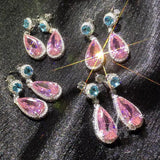 925 Sterling Silver Pink Water Drop Long Earring